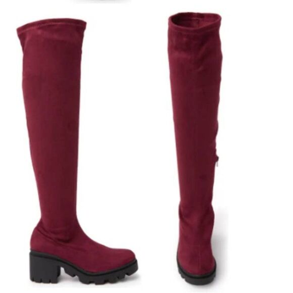 WILD DIVA Women's Lug Sole Platform Knee High Boot Block Heeled Faux Suede Shoes - Picture 10 of 11